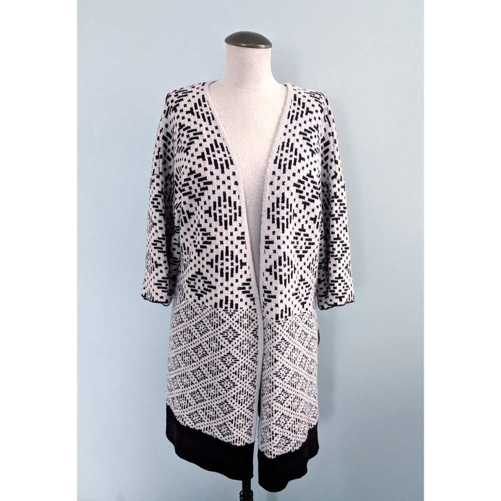 black & white oversized long open cardigan sweater, xs